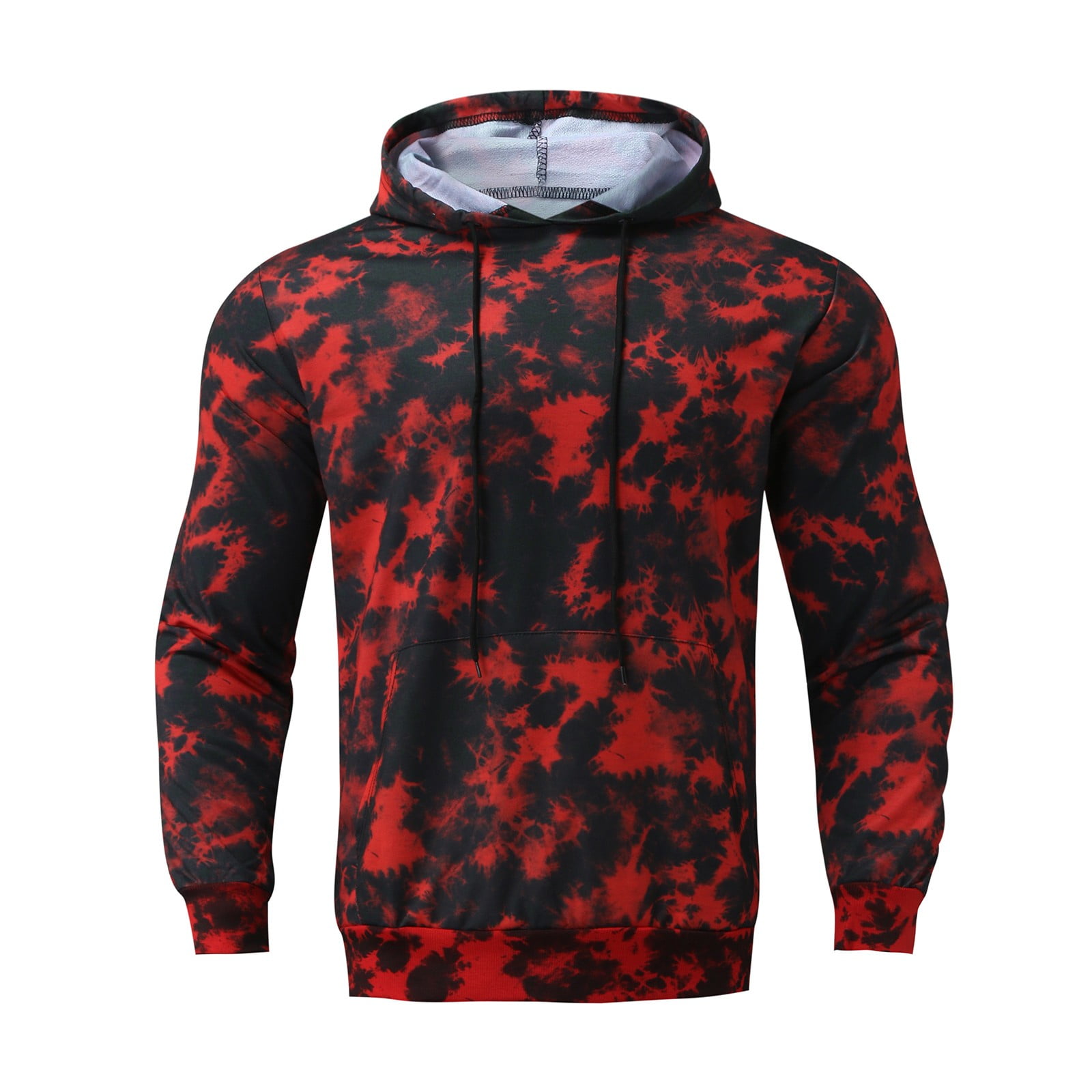 Lisingtool hoodies for men Mens Casual Color Block Tie-Dye Pullover Hooded Sweatshirt With Pocket Red