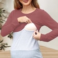 thumbnail image 4 of Ohufall Long Sleeve Maternity Tops for Women Fashion Colorblock Stripe Printed Crew Neck Nursing Shirts Women's Casual Pregnancy Clothes for Breastfeeding, 4 of 5
