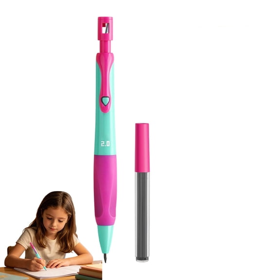 Pink Blue Mechanical Pencil With Grip, 2.0mm Fat Pencils For Beginners, Ergonomic Writing Tool With Sharpener And 8 Lead Refills