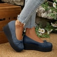 thumbnail image 5 of CYMMPU Women's Ruched Bow Platform Wedge Pumps, Closed Toe Slip On Wedge Shoes, Comfort Footwear for Party, Concert and Daily Casual Wear Navy 40, 5 of 7