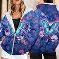 thumbnail image 2 of Fshinging Butterfly & Floral Zip Up Hoodie Jacket Graphic Long Sleeve Plus Size Sweatshirt Blue XL, 2 of 6