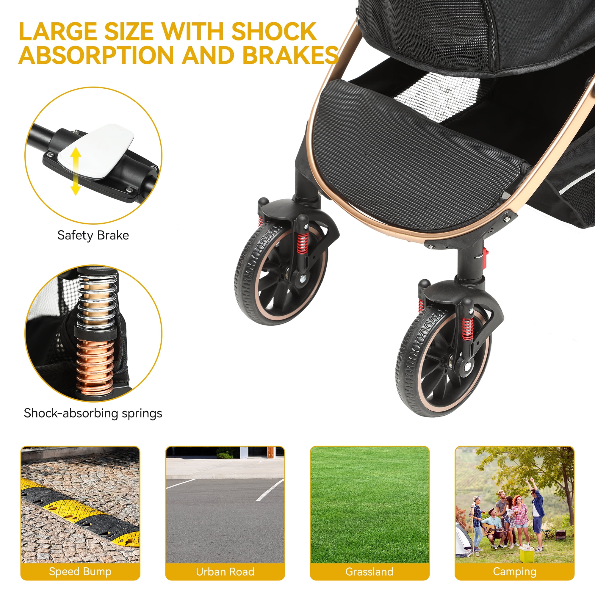 Dextrus 3-in-1 Dog Stroller with Detachable Storage Basket, Foldable Pet Stroller with 360? Rotation Wheel, for Small Medium Dogs & Cats,Black