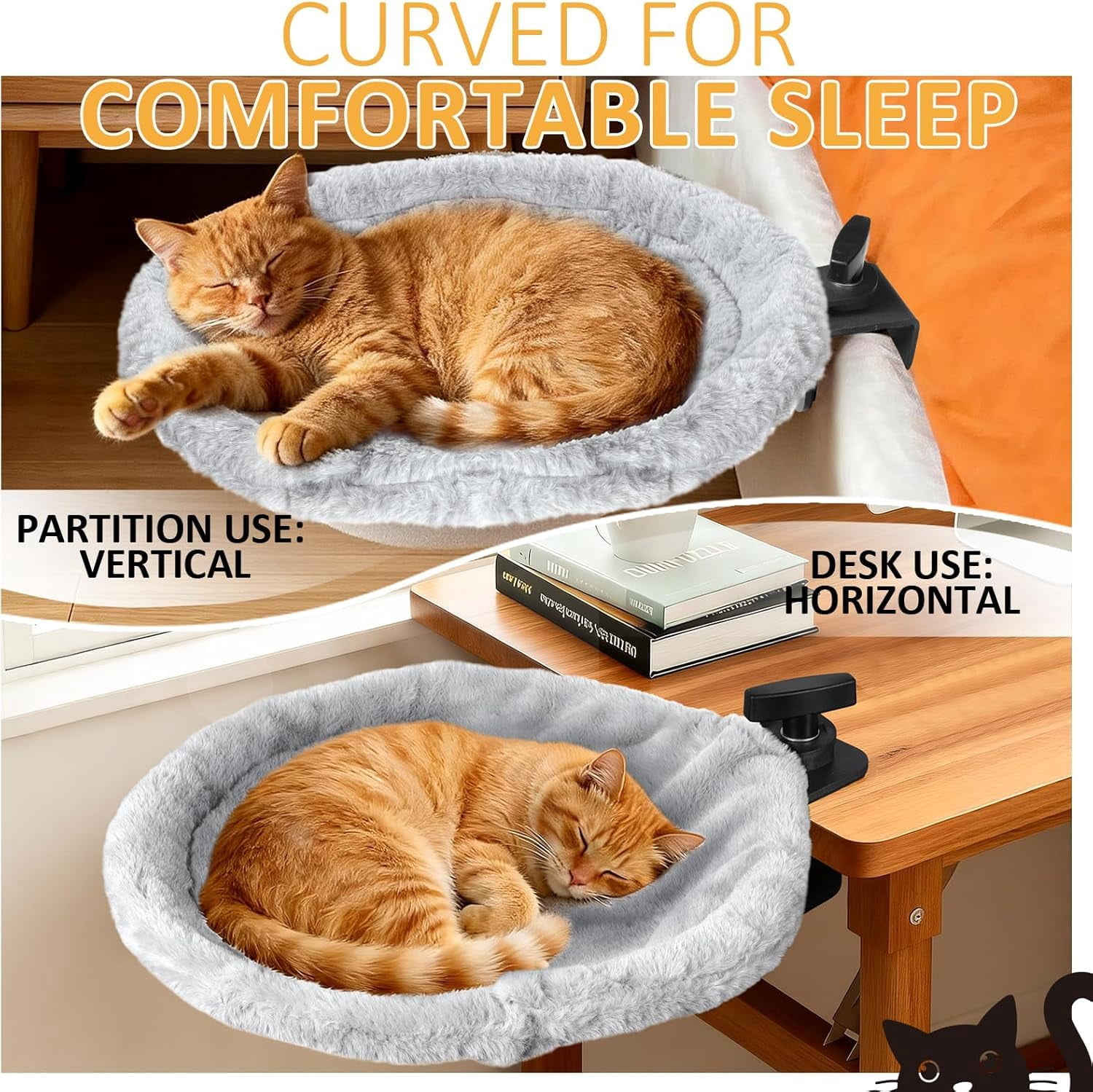360° Rotating Cat Desk Hammock – Space-Saving Cat Perch with Clamp Mount, 2 Washable Pads, Supports up to 45 lbs