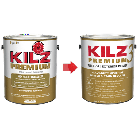 KILZ 3 Premium Interior/Exterior Primer, Sealer & Stainblocker, White - New Look, Same Trusted (Best Drywall Primer Sealer)