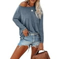 thumbnail image 3 of Colisha Women Solid Color Long Sleeve Tunic Shirt Casual Crew Neck T Shirt Blouse Baggy Autumn Winter Pullover Tops, 3 of 4