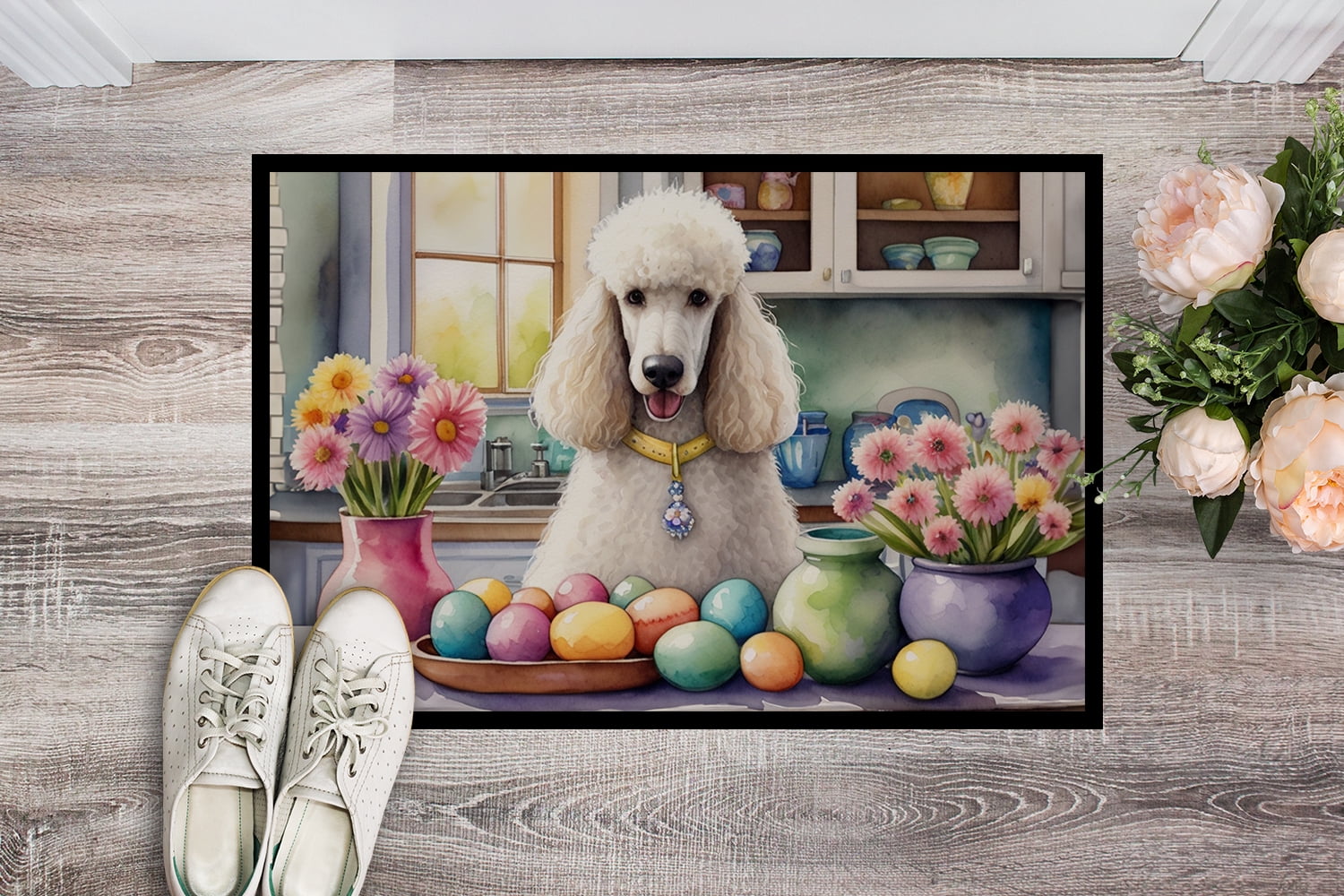 Carolines Treasures DAC6877MAT 18 x 27 in. Decorating Easter White Poodle Doormat
