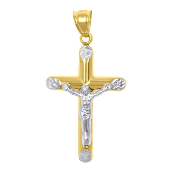 14k Two-tone Gold Mens Crucifix Cross Religious Charm Pendant Pendant Necklace for Men