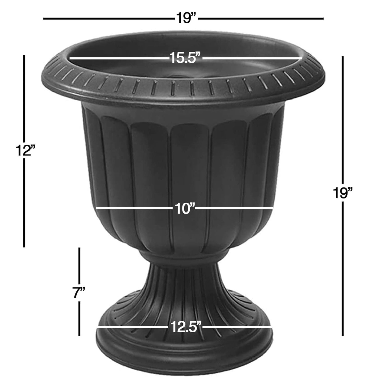 Mfg. # 38198 19" Black Classic Porch Urn Planter - Quantity 2