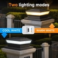 thumbnail image 5 of Solar Post Cap Lights 12-Pack, 4x4 Solar Post Lights with 2-Color Warm/Cool White, IP64 Waterproof Outdoor Deck Lights Fit 4x4 5x5 6x6 Posts, Black, 5 of 9