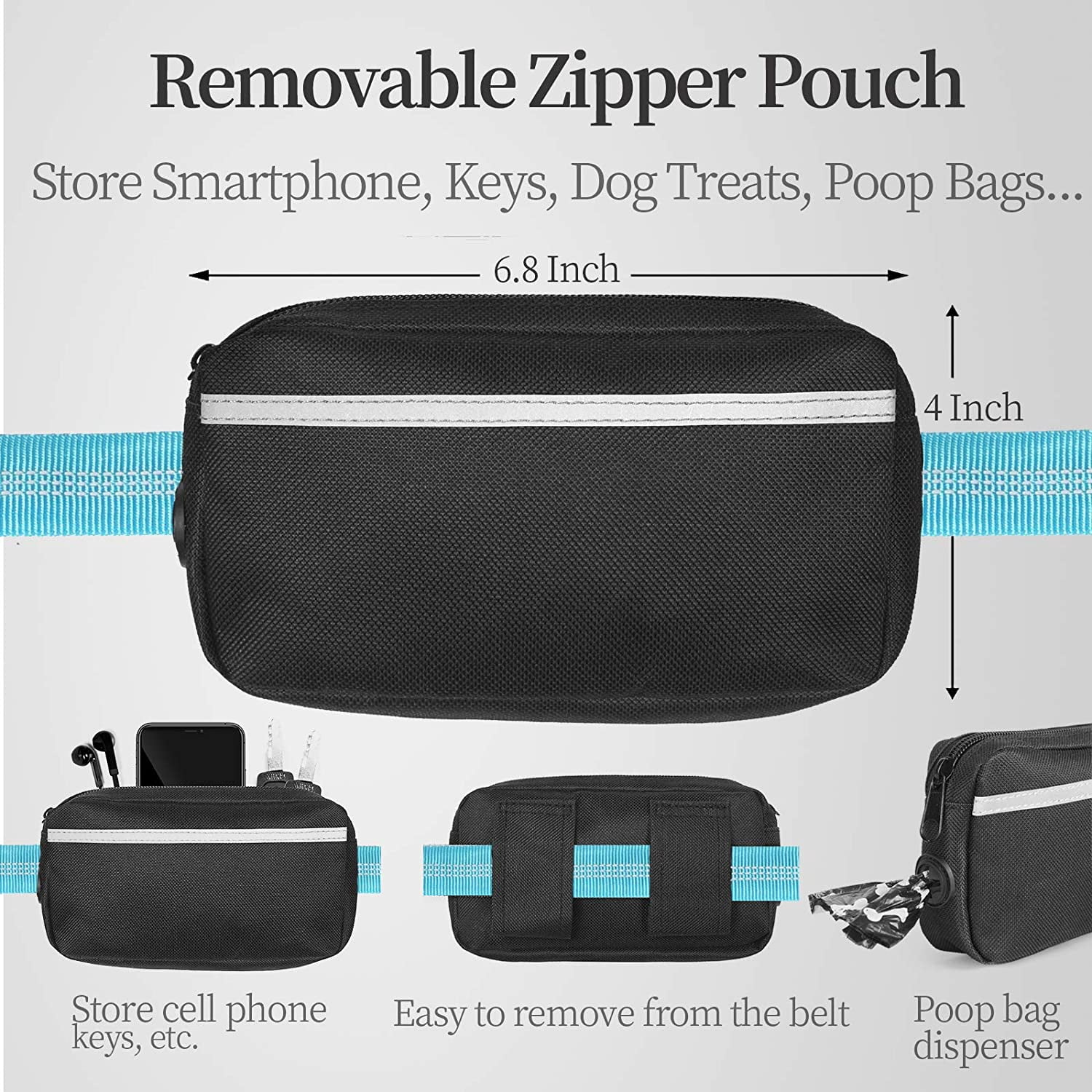 Hands Free Dog Leash with Zipper Pouch, Dual Padded Handles and Durable Bungee for Walking, Jogging and Running Your Dog (Large, 25-120 lbs, Blue)