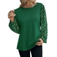 thumbnail image 5 of HUBERY Women Floral Printed Long Sleeve Crew Neck Solid Color Pullover Top, 5 of 7