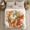thumbnail image 5 of Rustic Autumn Harvest Pumpkin Basket Watercolor, Rustic Botanical Portrait, Warm Flannel Blanket for Sunroom and Reading Nook, Garden Lovers Thanksgiving Gift, Rustic Home Decor, 5 of 9