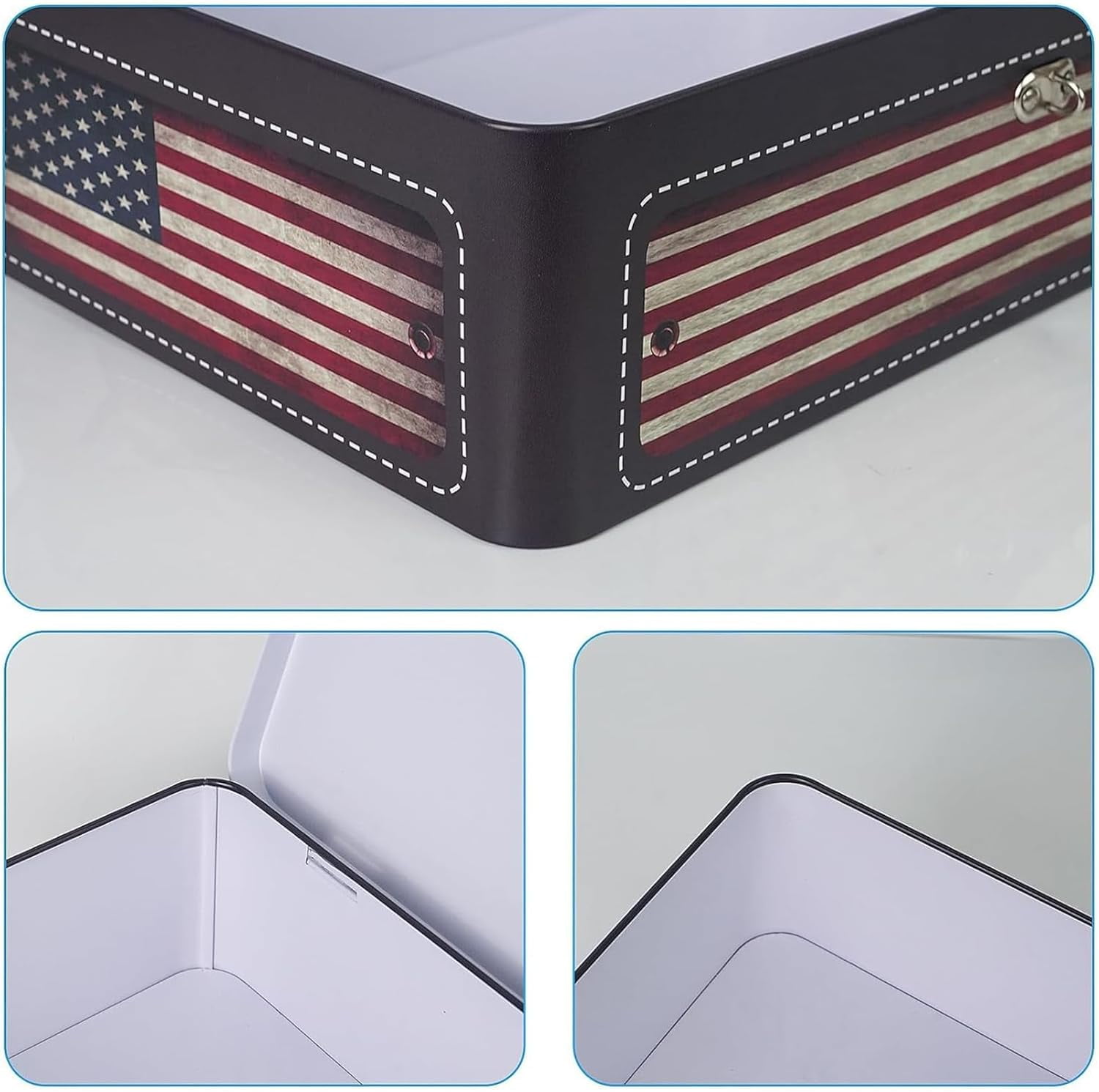 MY Decorative Storage Box, 12''L X 9''W Metal Keepsake Container Case with Lock and Key & Small Handheld Tin Box Home Decoration (Vintage American Flag)