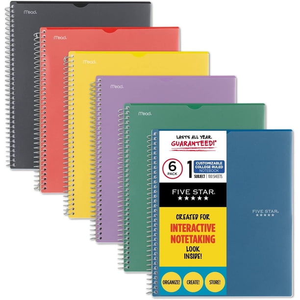 Five Star Interactive Notetaking Spiral Notebooks, 6 Pack, 1-Subject ...