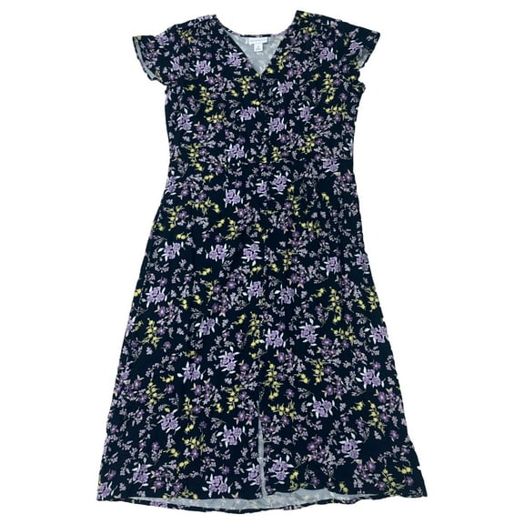 Womens Navy Blue Purple & Yellow Floral Print Dress Size 10