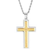 SteelTime Lord's Prayer Spinner Cross Pendant Necklace Stainless Steel Jewelry, Silver Gold