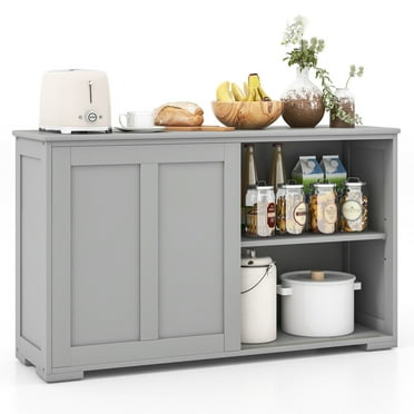 Kitchen Buffet Cabinet Stackable Cupboard w/ Sliding Doors, Adjustable Shelf