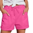thumbnail image 2 of PIMSSY Women Casual Shorts Solid Color Straight Leg Lace Up Drawstring Pockets Classic High Waist Sports Loose Vacation Fashion Bottoms, 2 of 7