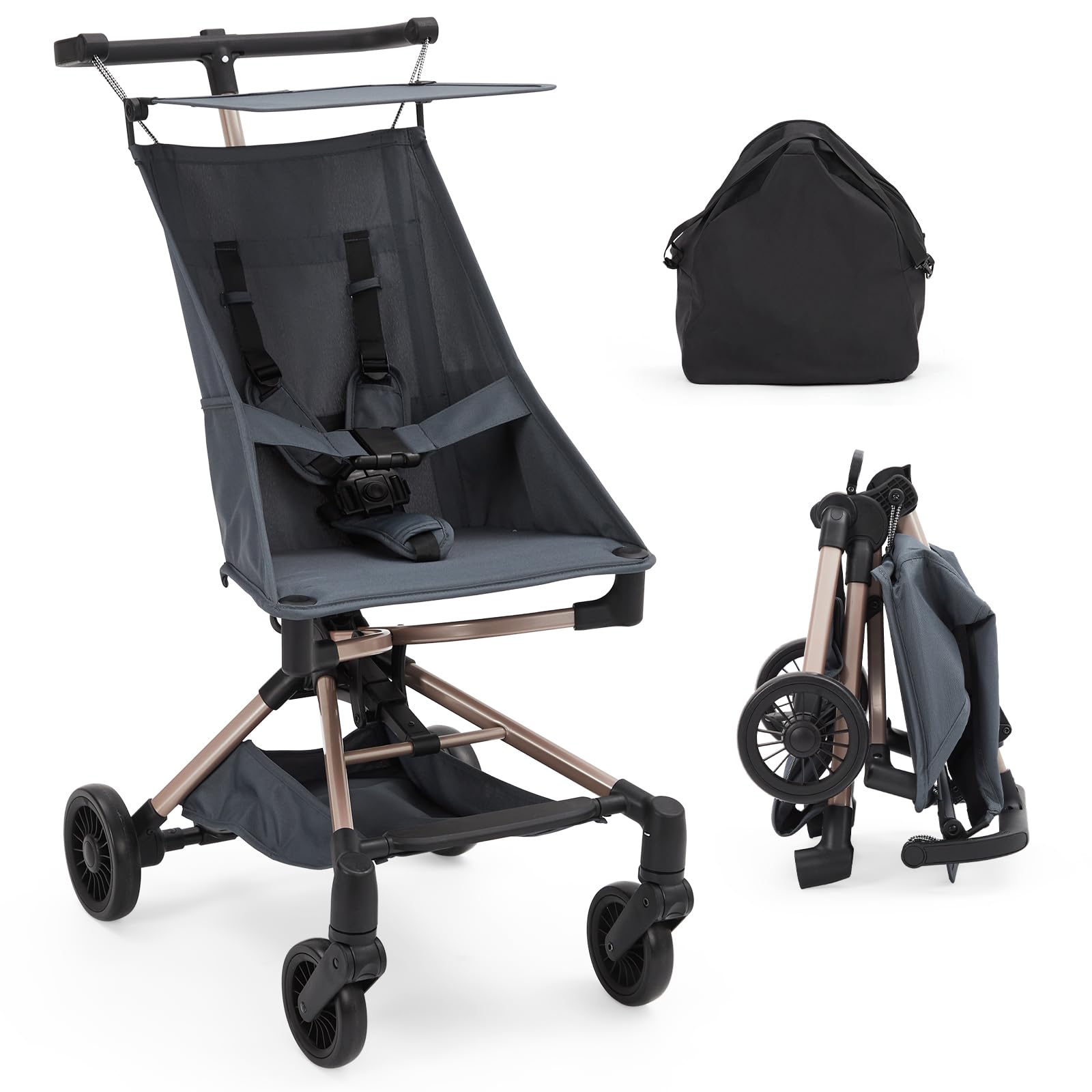 Huisuilinss Baby Stroller,Lightweight Travel Stroller Under 10 lbs,Compact Stroller,One-Handed Fold Umbrella Stroller With Carry Bag,Storage Basket,Adjustable Sun Canopy,Safety Harness For Airplane