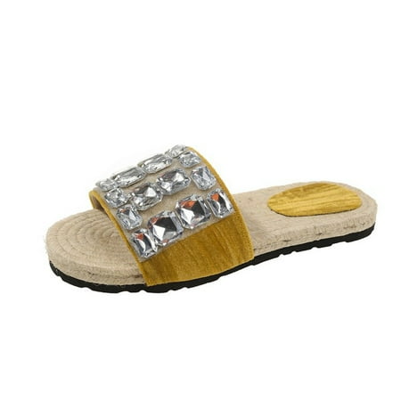 

PEASKJP Sandals Women Dressy Summer Women s Flat Sandals Open Toe Ankle Strap Comfort Shoes (Yellow 7)
