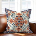 thumbnail image 2 of Retro Ethnic Leaves Throw Pillow Cover Flowers Orange Blue Texture Cotton Linen Cushion Cover Throw Pillow Case with Invisible Zipper for Couch Sofa Bed Chair Car 18x18 Inch, 2 of 14