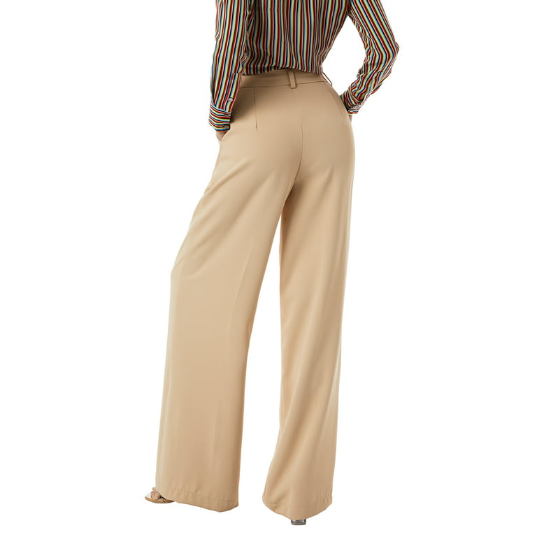 Ladies Gold Wide-Leg Loose Stretch Solid Trousers Casual Color Silk Pants  Cotton Stretch Pants for Women Work Casual