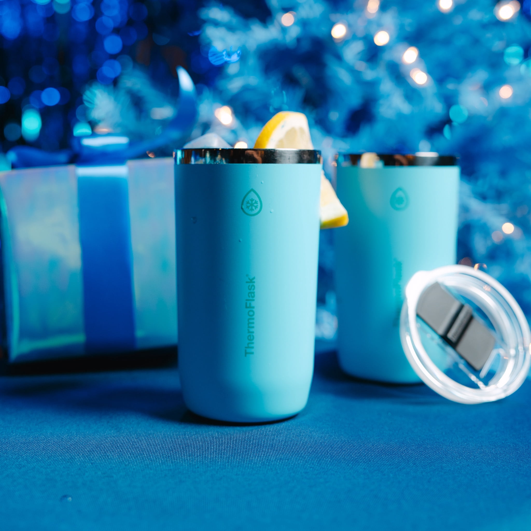 ThermoFlask Drinkware 16 oz Beer Tumbler - Double-Wall Insulated for Cold & Hot Drinks - Lightweight & Simple Cup with Innovative Press In Slider Lid - Modern & Durable - Vivid Blue