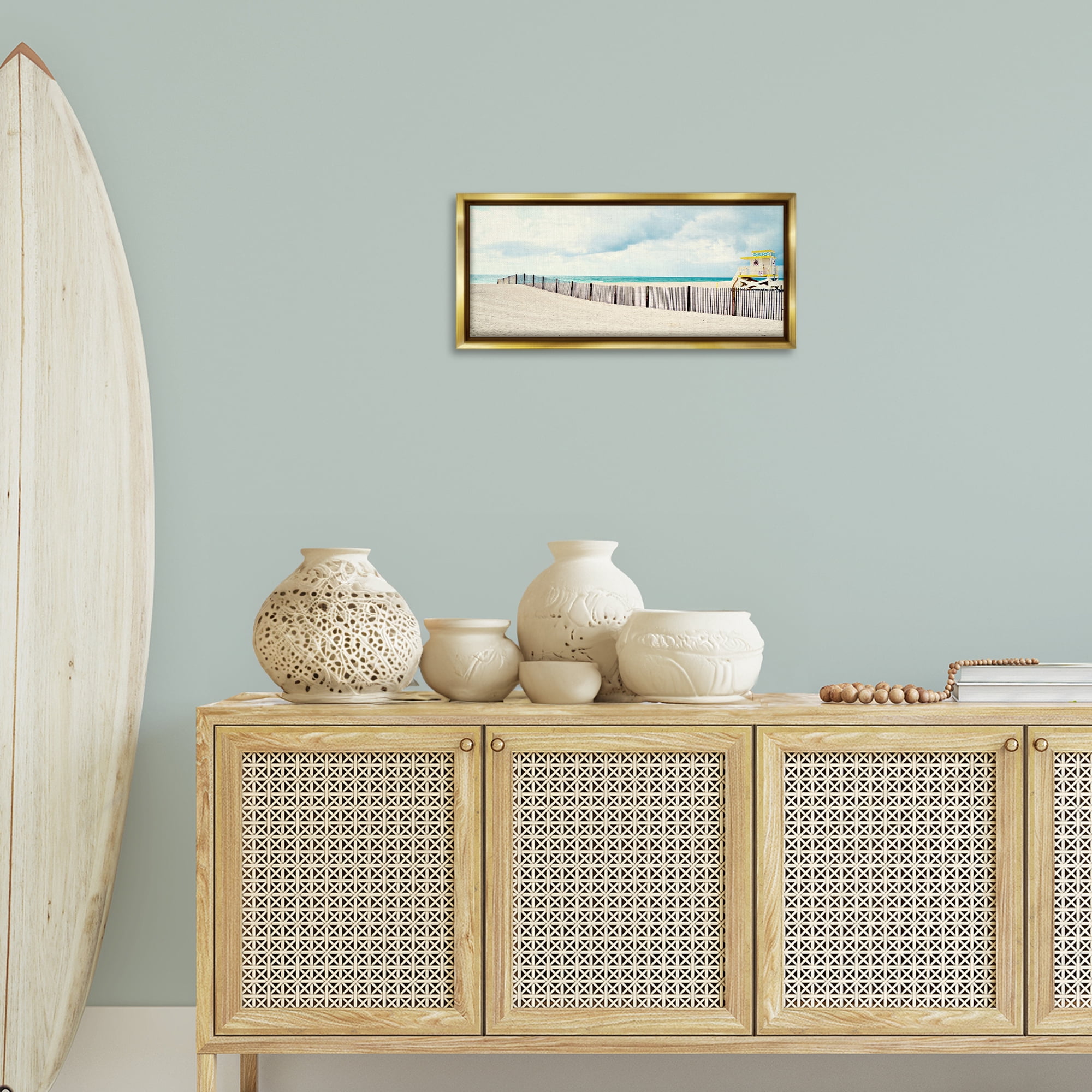 Stupell Industries Sandy Boardwalk Way Nautical & Beach Photography Gold Floater Framed Canvas Art Print Wall Art, 25 x 11