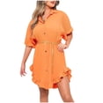 thumbnail image 2 of Summer Savings Clearance 2024! TAGOLD Womens Dress,Women's Color Shirt Skirt Ruffle Sleeve Irregular Shirt Dress Short Sleeve V-Neck Knee Length Dress, 2 of 5