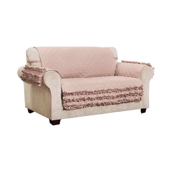Innovative Textile Solutions 1-Piece Claremont Ruffled Loveseat Furniture Cover, Blush