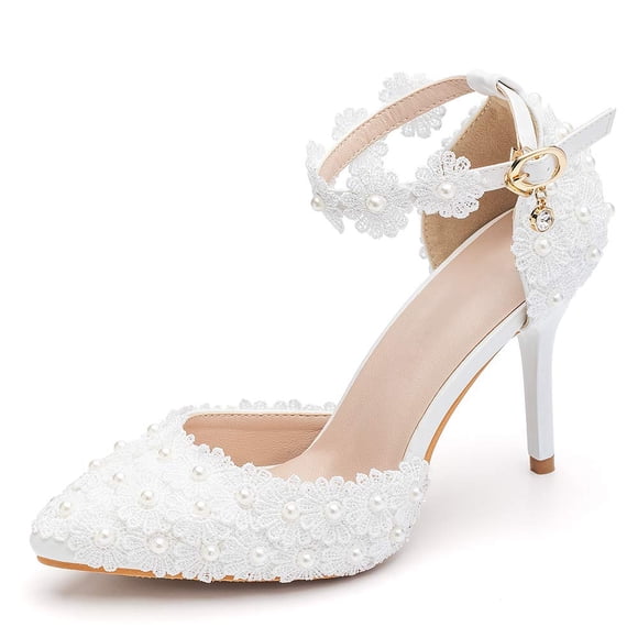 Dress First Women's High Heel Pumps Closed Toe Sandals Strap Stiletto Bridal Wedding Shoes,3.74"
