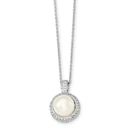 - Sterling Silver 11-12mm White Freshwater Cultured Pearl Cubic Zirconia Necklace - 17 Inch