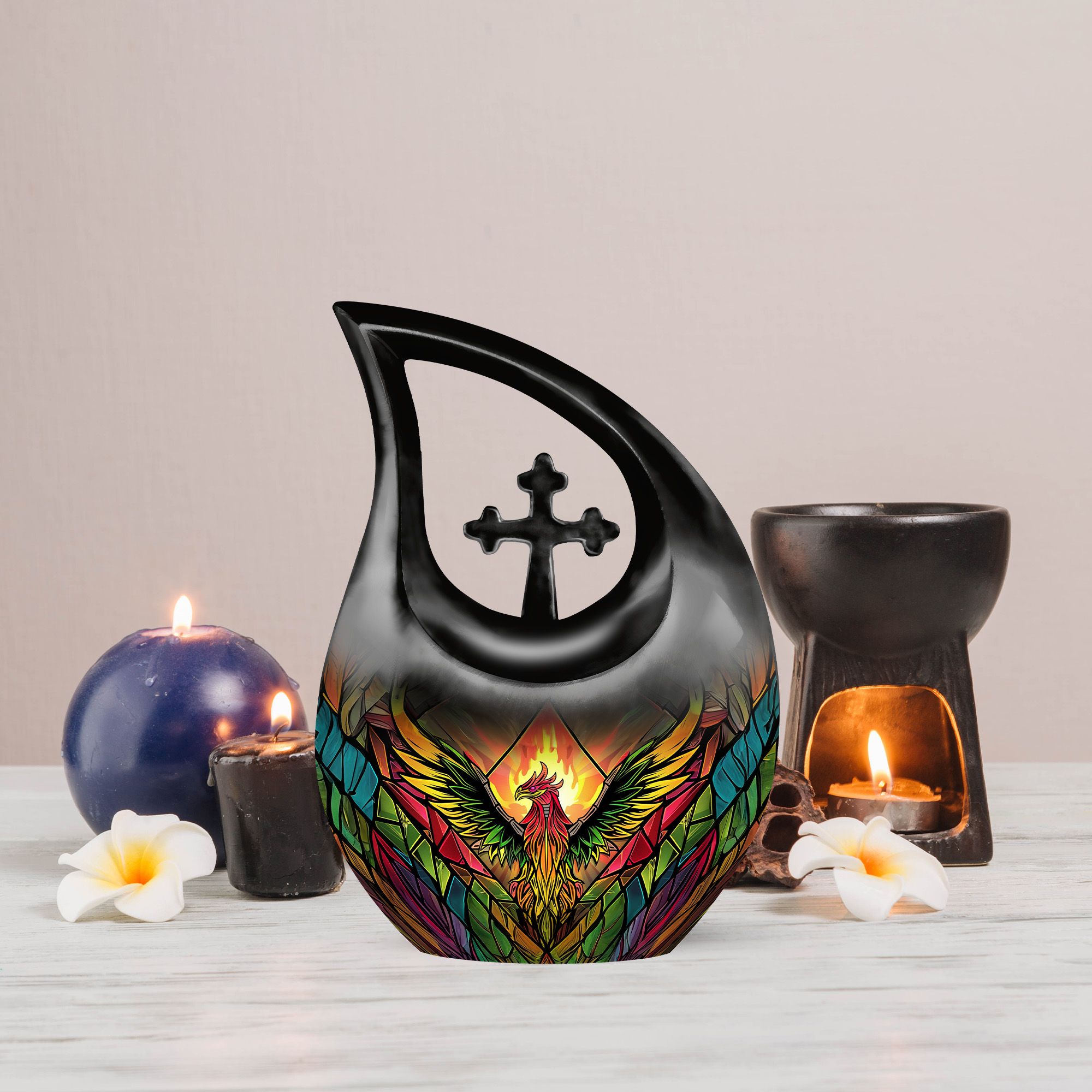 MUKTIVE Colorful Phoenix Burial Urns for Human Ashes Remains, Funeral Urns for Human Ashes Adult Male & Female Cremation, Holds 180 Cubic, Combo Sets Urn for Mom (1 Large 10 ", 4 Keepsake 3 ")