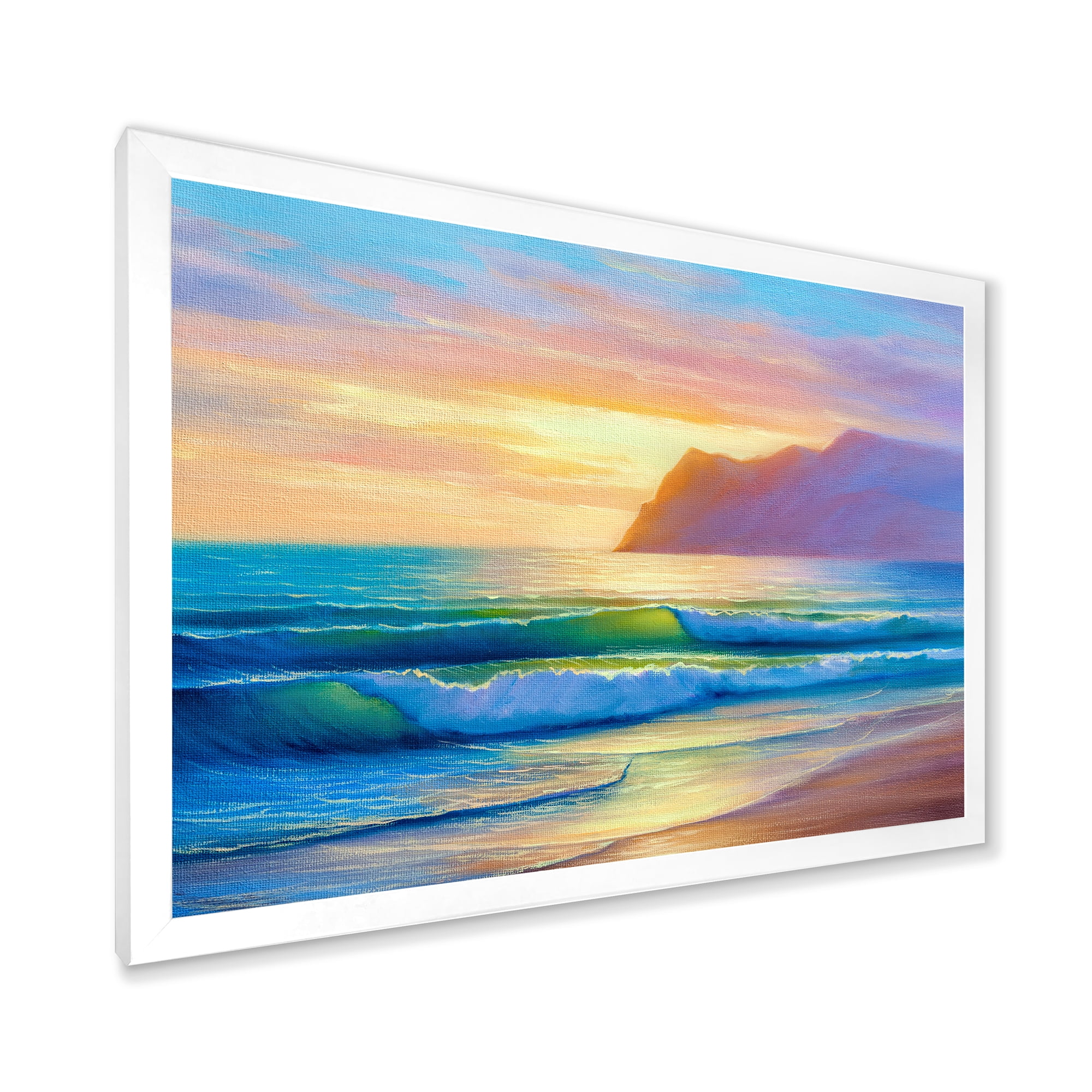 Designart 'Sunrise Glow On The Sea Waves IV' Nautical & Coastal Framed Art Print
