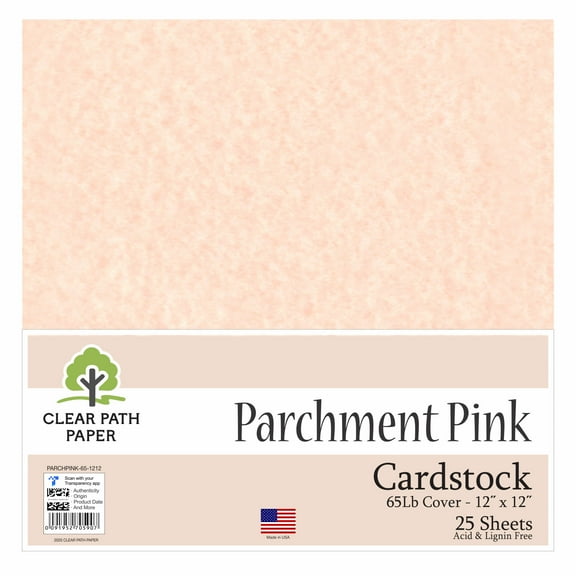 Parchment Pink Cardstock - 12 x 12 inch - 65Lb Cover - 25 Sheets - Clear Path Paper