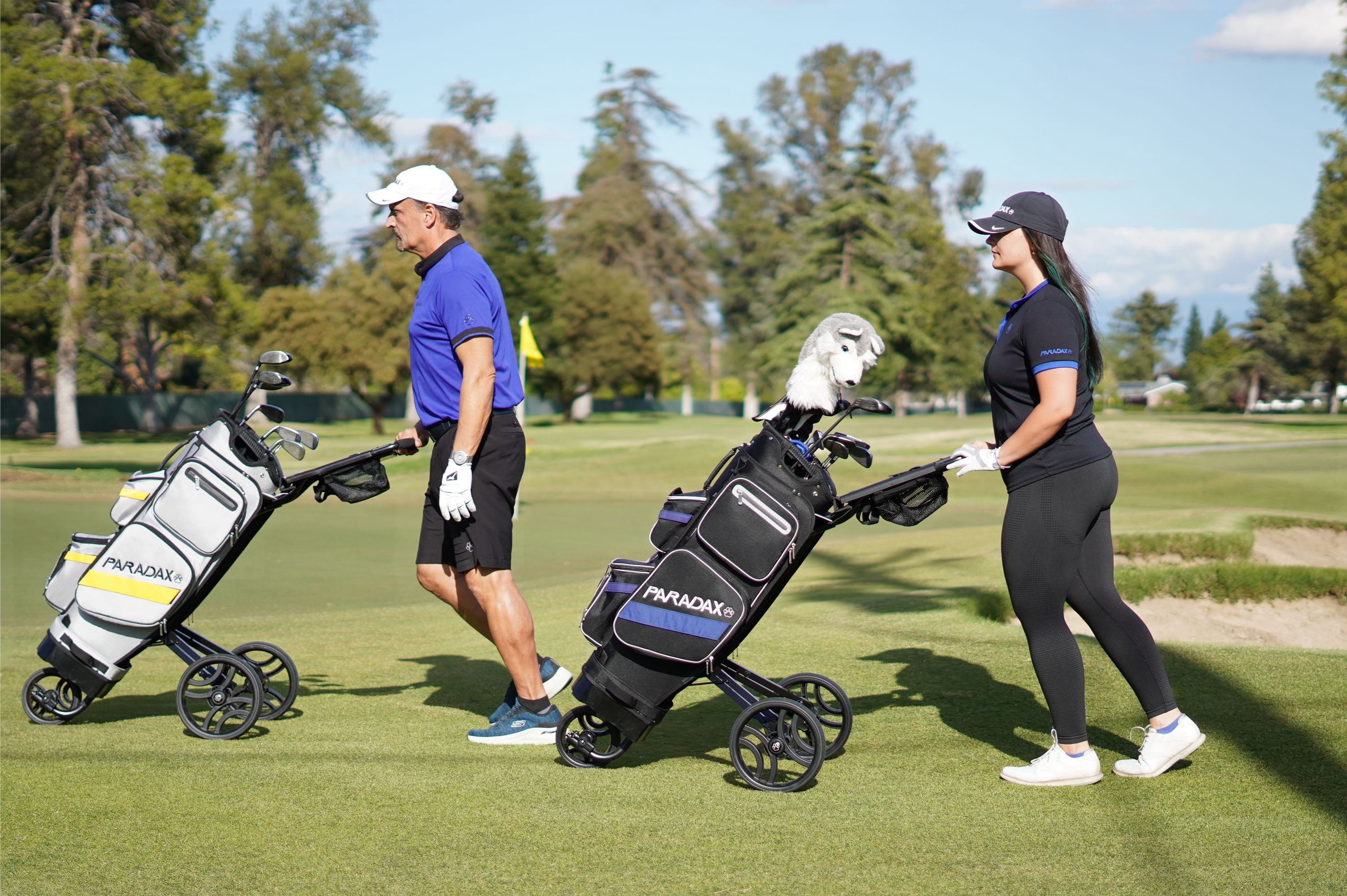 Paradax AI-1 All-In-One Golf Bag with Built-in 3-Wheel Push Cart - Gray Bag with Black Accents