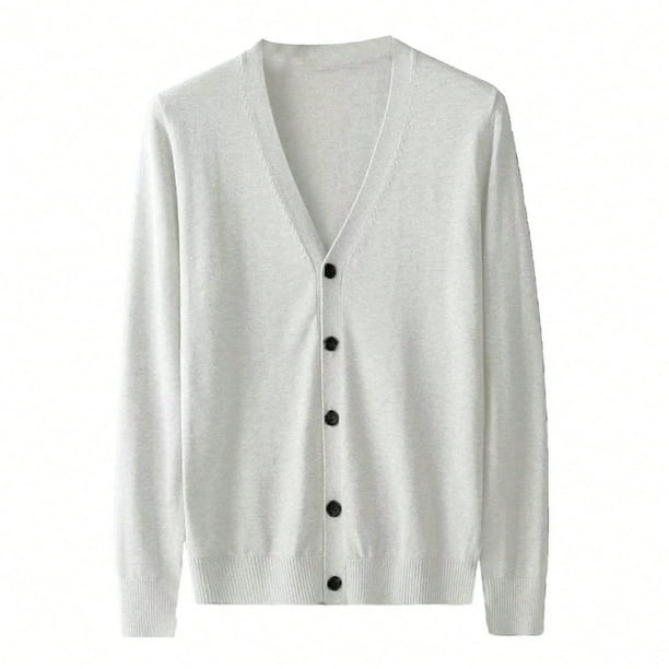 Cardigan Sweater for Men Knitted Long Sleeve Sweaters with Buttons Casual Trendy Coats Jacket Men Clothes White