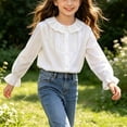 thumbnail image 4 of ITSAME Girls Button Up Cotton Shirt Lace Lapel Ruffle Long Sleeve School Uniform Kids Fashion Casual Tops White Size 16, 4 of 6