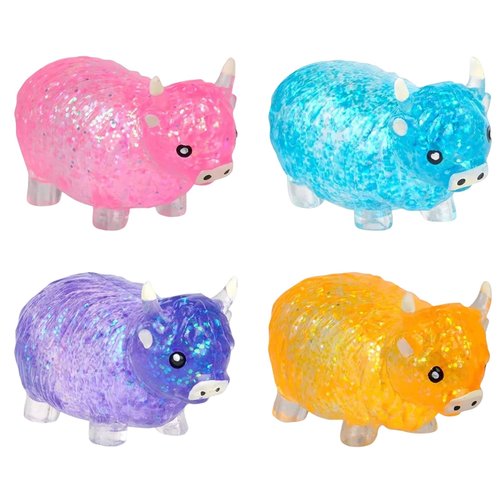 Glitter Stress Relief Hippo Squeeze, Cute Malt Sugar Filled Hippo Squeeze Sensory Fidget, for Adults Anxiety Relief Birthday Party Favors Gift Sugar Ball (Blue)