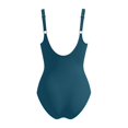 thumbnail image 6 of One Piece Swimsuits for Women Low Back Tummy Control Bathing Suits Front Cross Knot Ruched Full Coverage Swimwear 01Blue,L, 6 of 6