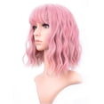 thumbnail image 2 of El aire rizado ondulado rosado golpea los bollos de pelo corto de las mujeres, peluca rosa púrpura ondas rizadas hasta los hombros cabello artificial niñas peluca de siete colores, 2 of 5