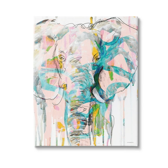 Stupell Industries Abstract Elephant Doodle Animals & Insects Painting Gallery Wrapped Canvas Art Print Wall Art, 16 x 20