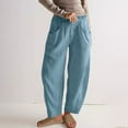 thumbnail image 2 of Olyvenn Women's Cotton Linen Harem Pants Work Casual Elastic Waist Pants with Pockets Lightweight Summer Beach Palazzo Sky Blue XXL, 2 of 6