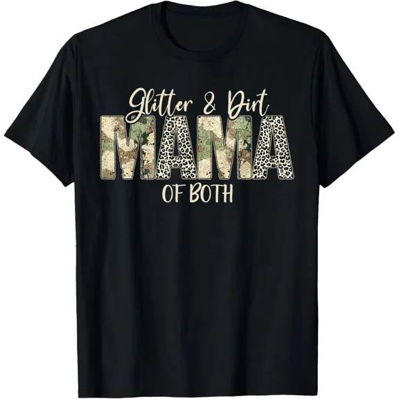 Glitter And Dirt Mom Mama Of Both Camo Leopard New Unisex T-Shirt, up to size 5xl