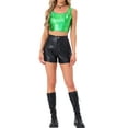 thumbnail image 3 of INSPIRE CHIC Women's Sleeveless Top U Neck Party Clubwear Holographic Shiny Metallic Crop Top M Shamrock Green, 3 of 7