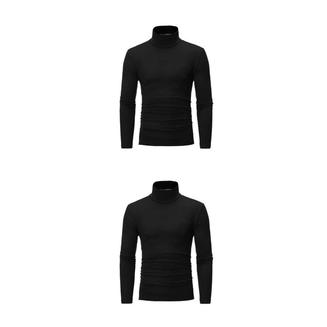 Sonducket Ropa interior térmica para hombre, Tops de cuello alto, jersey de manga larga de Color sólido, camisa ajustada para oficina de otoño Negro 2Conjunto