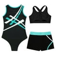 thumbnail image 4 of iiniim Girls Dance Suit Sleeveless Dance Leotards + Crop Top with Shorts Gymnastics Suit Dancewear Blue Green 14, 4 of 5