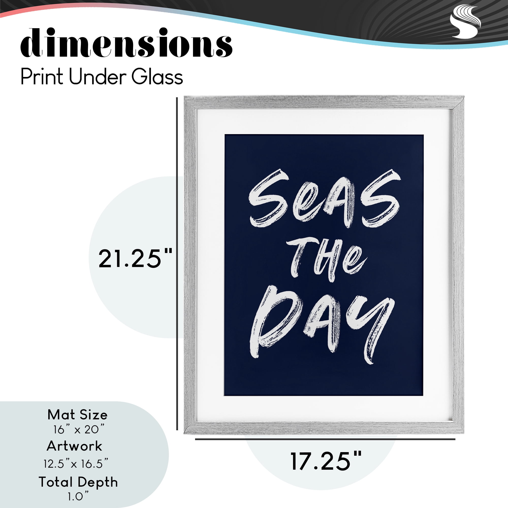 Seas The Day Sentiment Gray Framed Print Under Glass, design by Lettered and Lined
