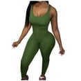 thumbnail image 3 of AGWOLF Women's Yoga Jumpsuits One Piece Workout Tank Tops Sleeveless Bodycon Rompers Seamless Tummy Control Bodysuits Gym Fitness Jumpsuit Green L, 3 of 8