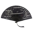 thumbnail image 5 of Mosey Folding Fan with Tassel Chinese Style Hand-painted Flower Bamboo Leaf Print Dance Performance Photo Props Portable Summer Hand Held Fan Party Supplies Gift, 5 of 8
